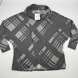 LuLaRoe Kristen Plaid Cowl Neck 3/4 Sleeve Top Women's Small Gray Comfy Pullover
